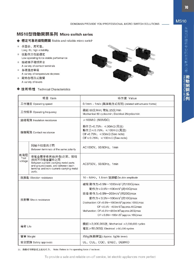 東南MS10長壽命微動開關